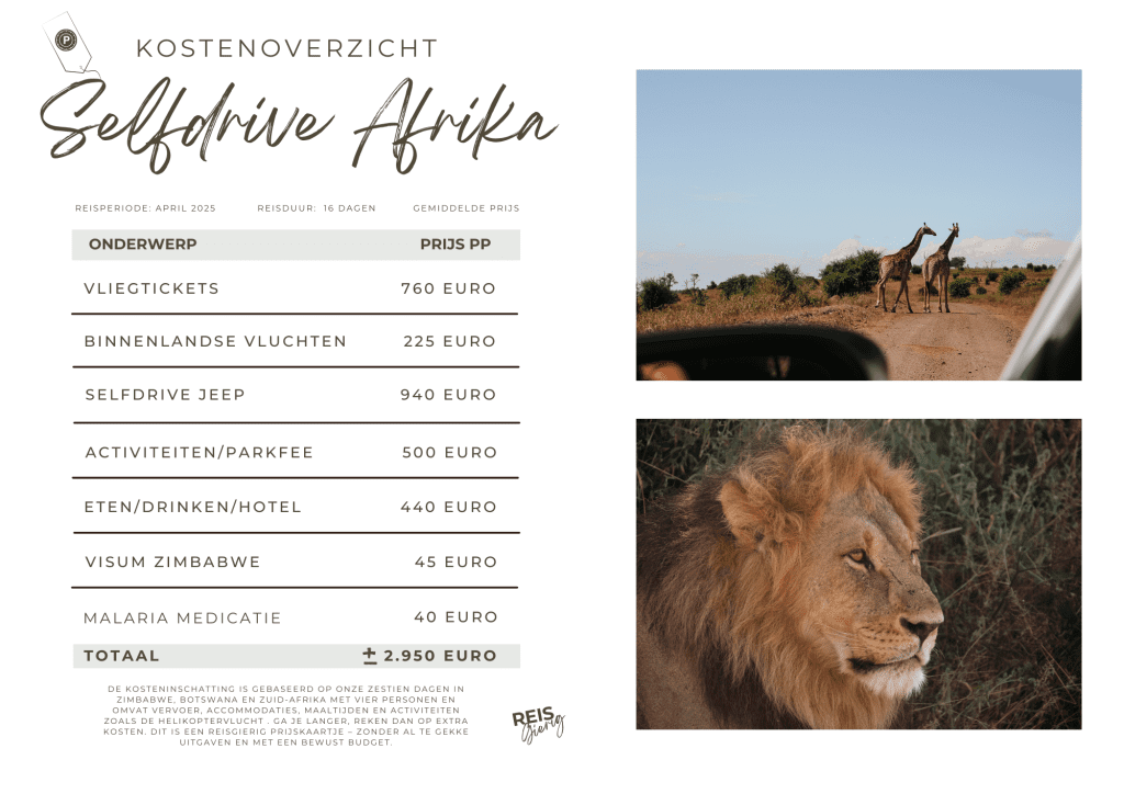 kostenoverzicht Zuidelijk-Afrika